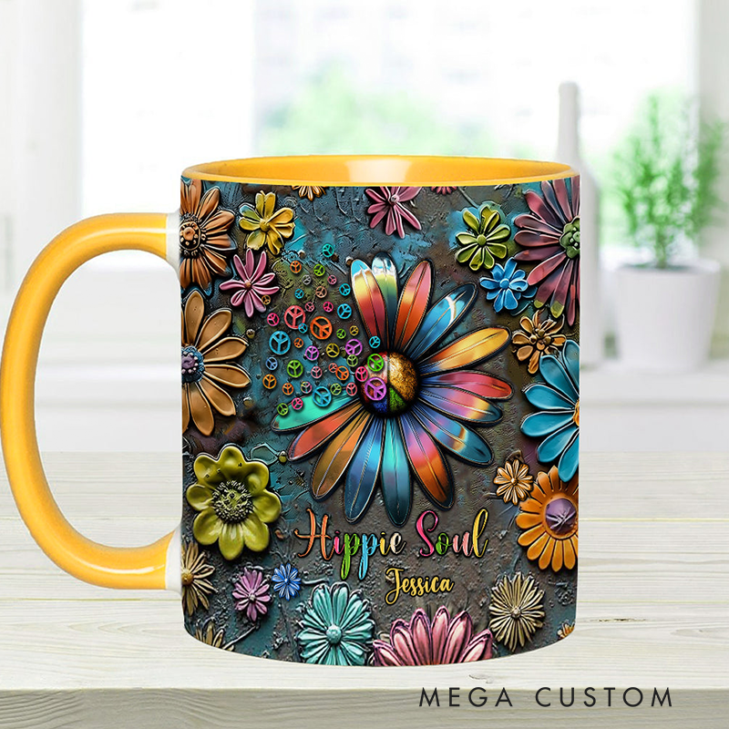 Personalized Hippie Accent Mug Hippie Lover Gifts Colorful Hippie Coffee Mug Bohemian Coffee Mug