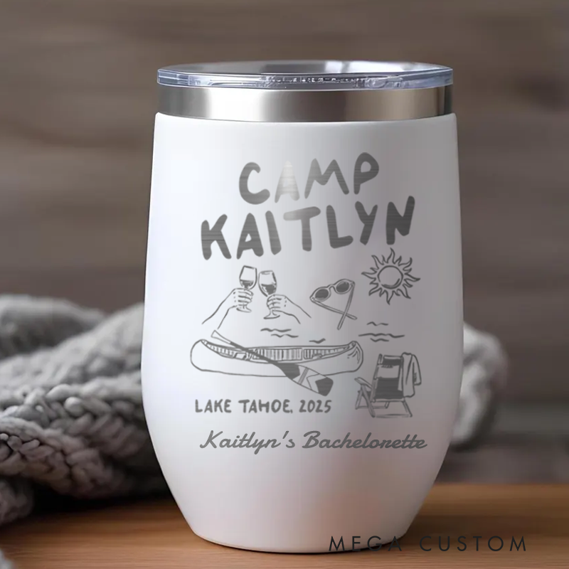 Personalized Camp Bachelorette Wine Tumbler outdoor Camping Weekend Trip Cup Friends Camping gift