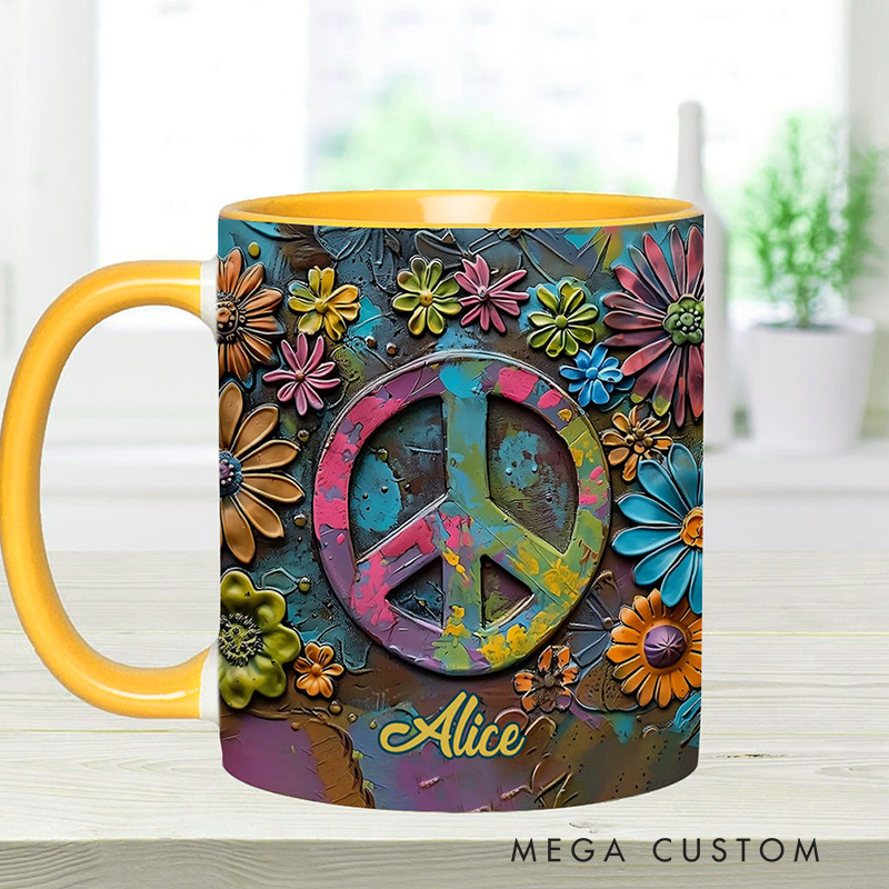 Personalized Hippie Accent Mug Hippie Lover Gifts Colorful Hippie Coffee Mug Bohemian Coffee Mug Peace Love Cup