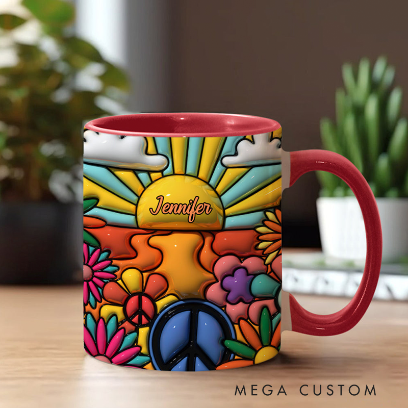 Personalized Hippie Accent Mug Hippie Lover Gifts Colorful Hippie Coffee Mug Bohemian Coffee Mug Peace Love Cup