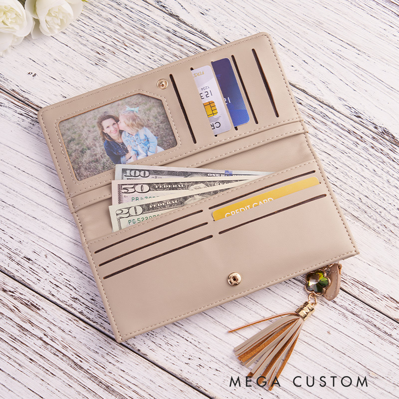 Personalized God Says she is Leather Wallet with Birth Flower Slim Wallet Clutch Purse Religious Gift Birthday Gift for Women 