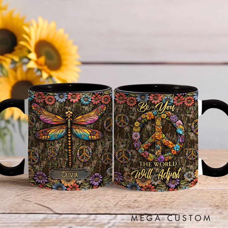 Personalized Hippie Accent Mug Hippie Lover Gifts Colorful Hippie Coffee Mug Bohemian Coffee Mug Peace Love Cup