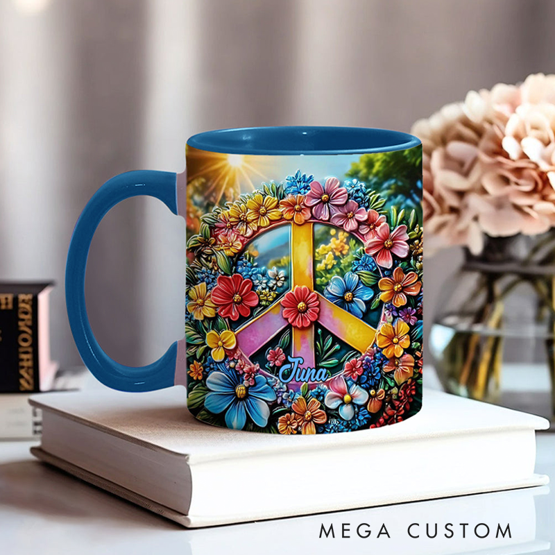 Personalized Hippie Accent Mug Hippie Lover Gifts Colorful Hippie Coffee Mug Bohemian Coffee Mug Peace Love Cup