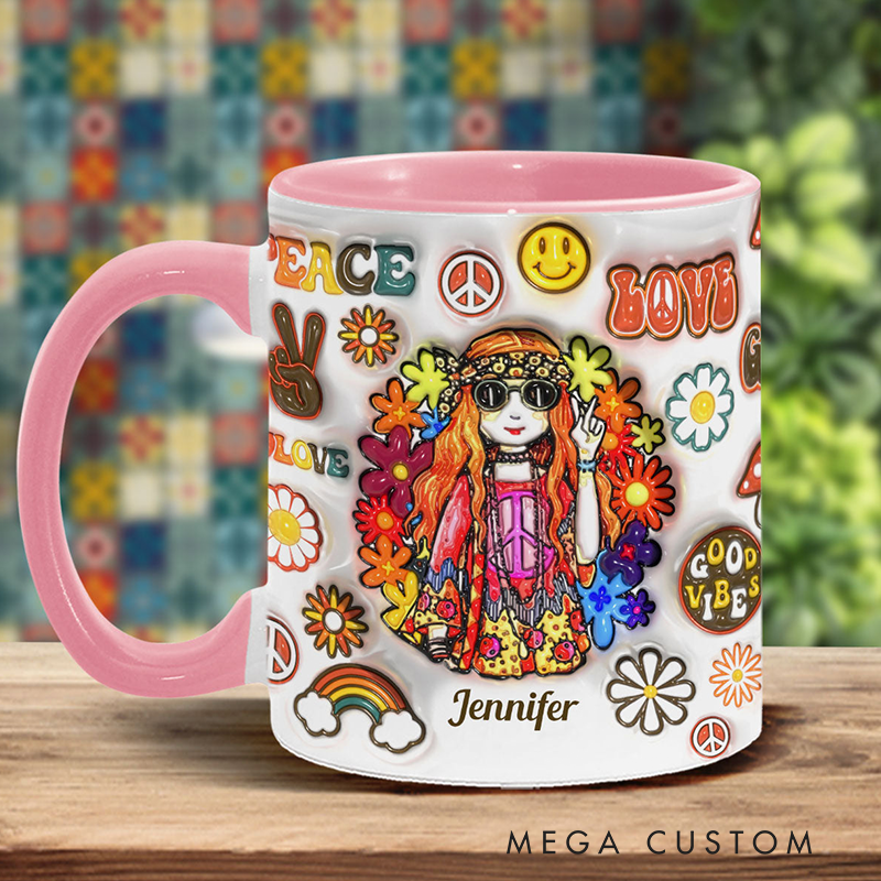 Personalized Name Hippie Accent Mug Hippie Girl Hippie Soul Peace Love Mug for Music Lover Gift