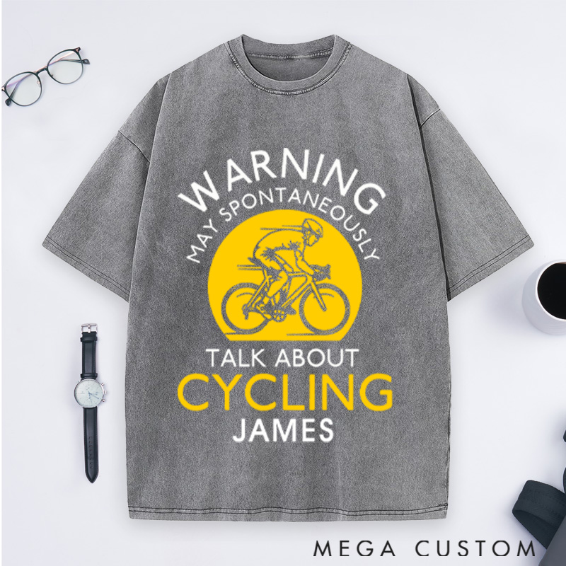 Personalized Washed T-Shirts Warning May Spontaneously Talk About Cycling T-Shirt for Cycling Lovers