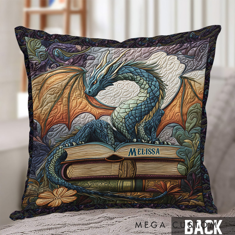 Personalized Dragon Book Throw Pillow with Name Book Pillow Cover with Names for Fantasy Book Lovers Readers Bookworm Gift
