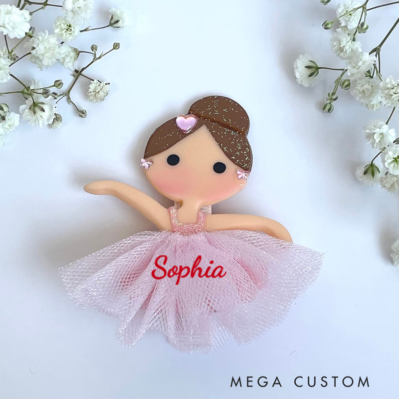 Personalized Ballerina Hair Clip Doll Ballet Clips Pink Hair Bow Gift for Ballet Dancer Kids Dance Lover