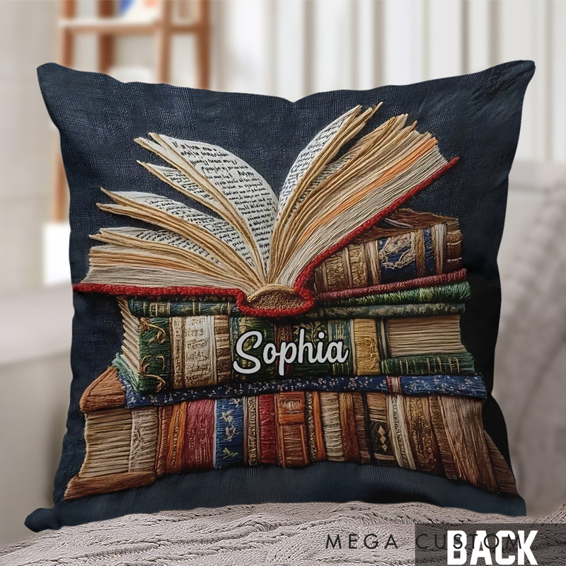 Personalized Book Throw Pillow with Name Bookish Pillow Cover with Names for Book Lovers Readers Bookworm Gift