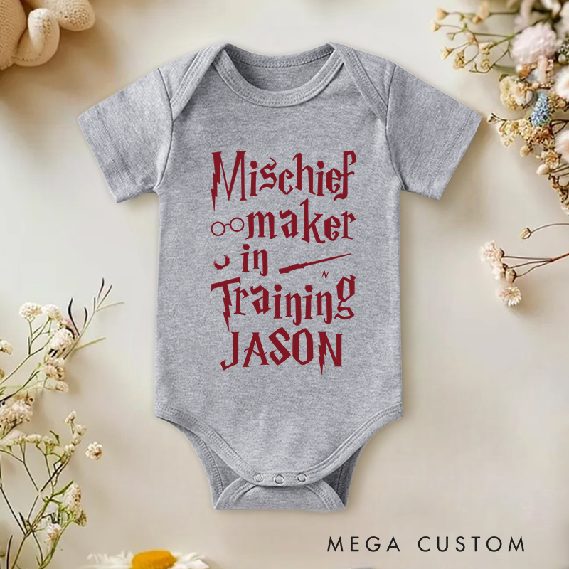Personalized Mischief Maker In Training Baby Onesie Funny Baby Shower Gift Halloween Gift
