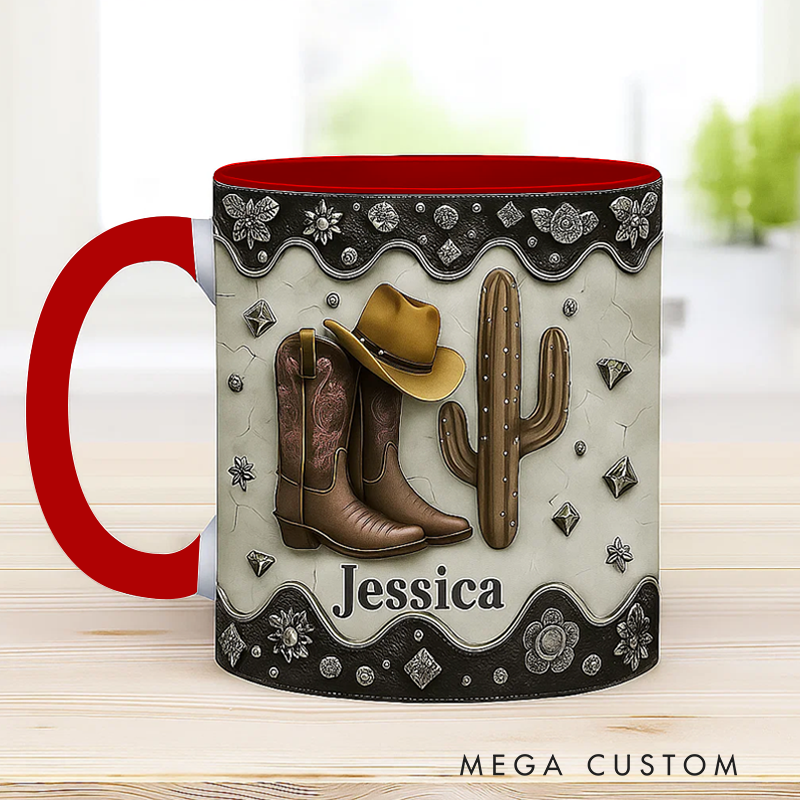 Personalized Name Cowboy Accent Mug Custom Cowboy Boots Gift for Music Lover