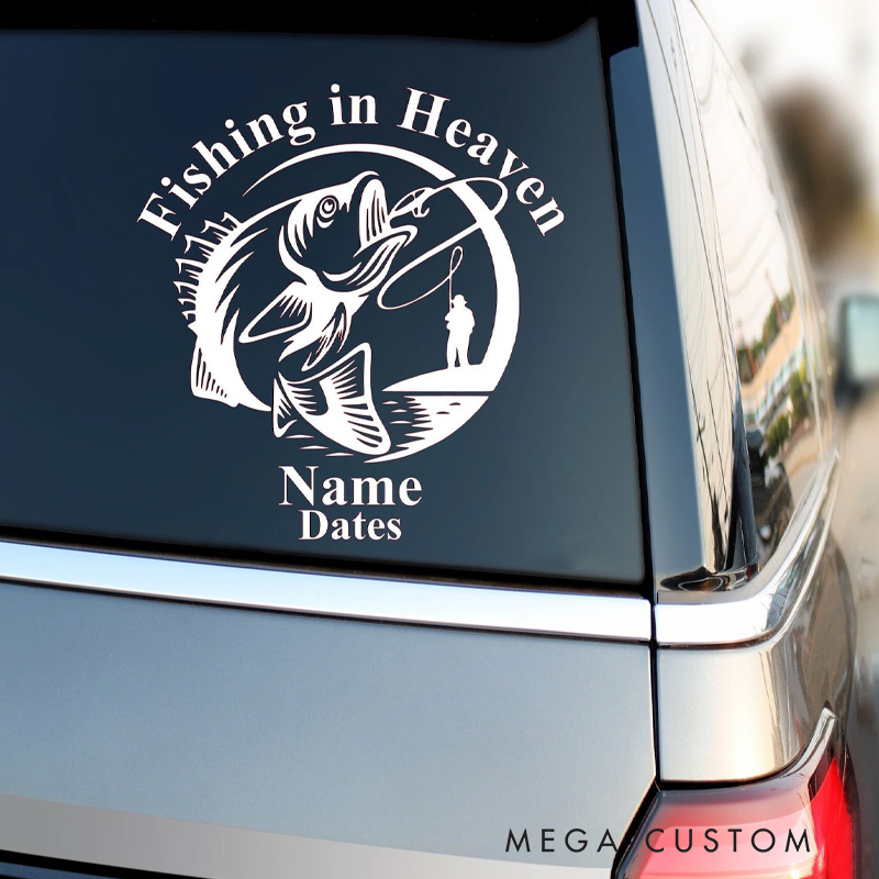 Personalized Memorial Decal Sticker for Car Window Fishing in Heaven Fishing In Loving Memory Rest in Peace Decal Sympathy Gift