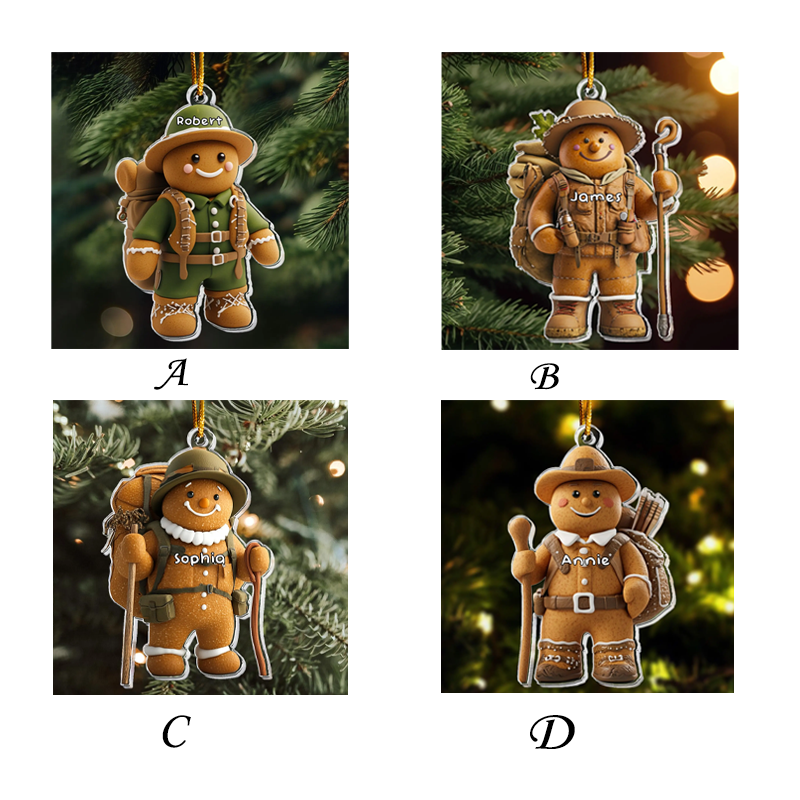 Personalized Gift for Camping Lovers Gingerbread Acrylic Ornament Custom Hiking Christmas Ornament Gift Outdoor Adventures