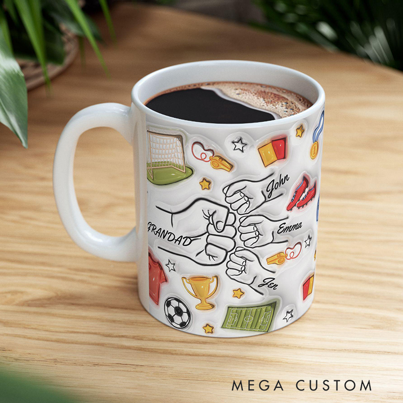 Personalized Soccer-Themed Family Mug with Custom Names and Fun Graphics for Family