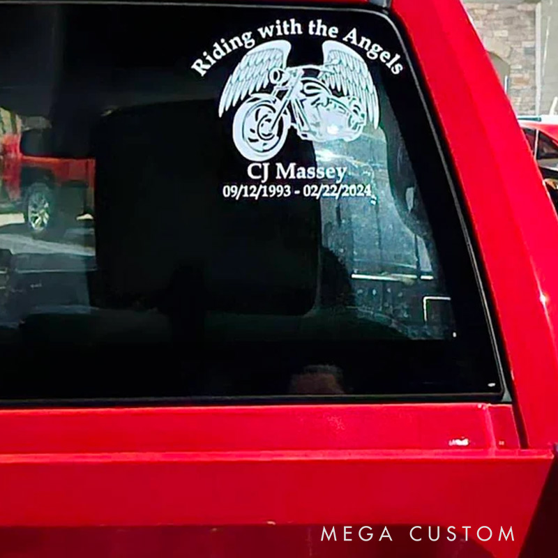 Personalized Memorial Decal Sticker for Car Window Riding with the Angels Decal Rest in Peace Decal Sympathy Gift
