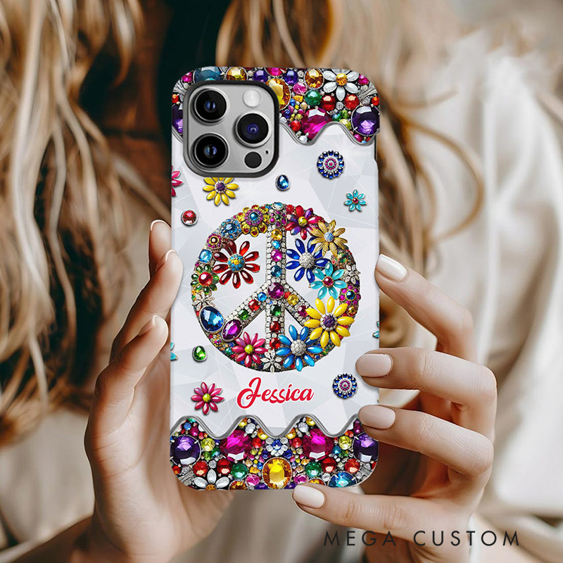 Personalized Name Hippie Accent Phone Case Hippie Lover Gifts Colorful Hippie Phone Case Bohemian Phone Case