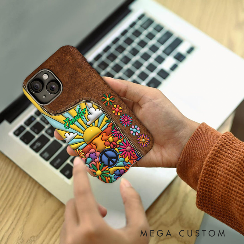 Personalized Name Hippie Accent Phone Case Hippie Lover Gifts Colorful Hippie Phone Case Bohemian Phone Case