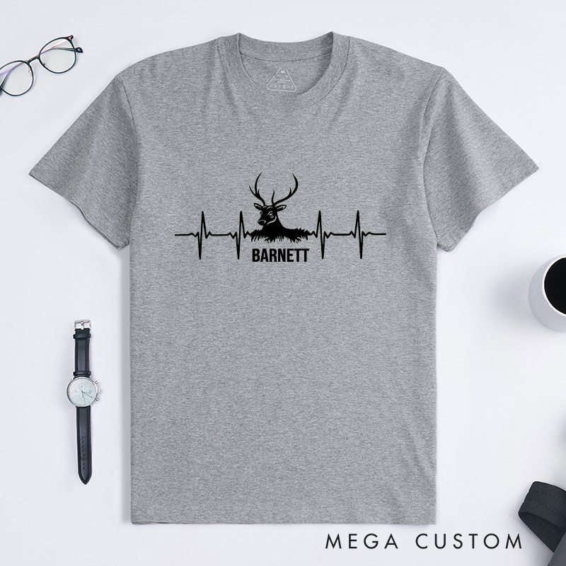 Personalized Hunting Shirt for Men Deer Hunting Shirts Mens Buck Pulse T-Shirt Hunting Camp Heartbeat Shirt Gift for Hunters
