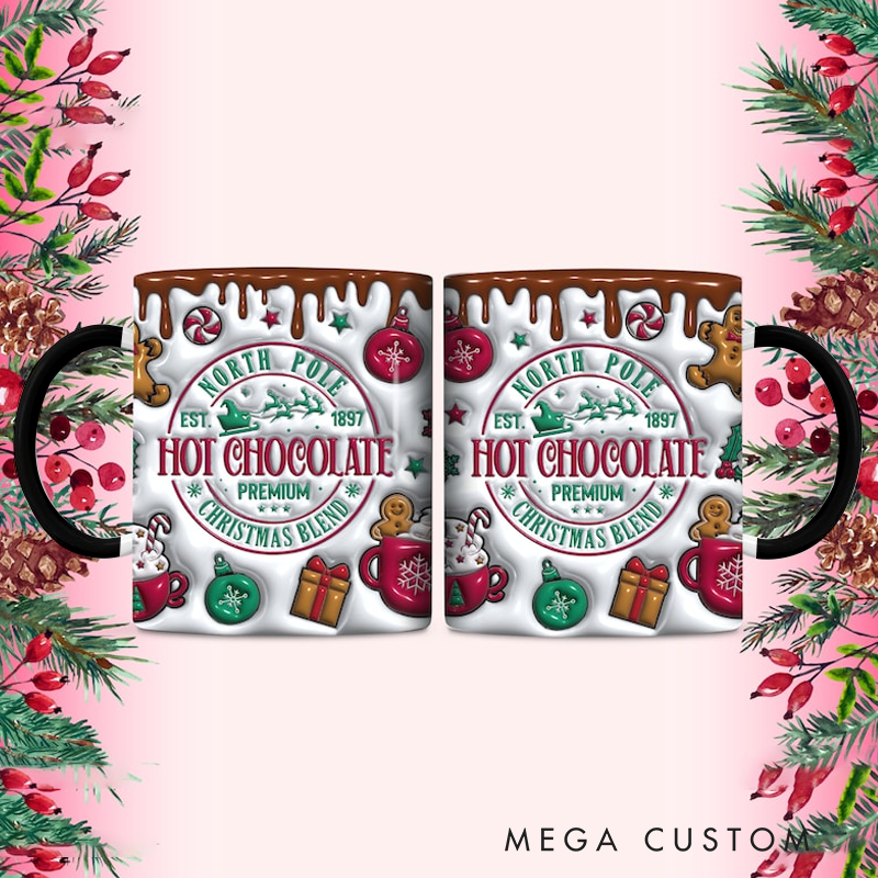 Personalized Christmas Hot Cocoa Inflated Mug Wrap 3D Puffy North Pole Christmas Vibes Mug