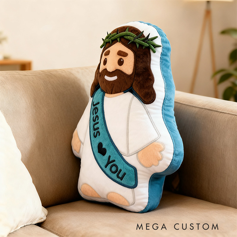 Personalized Cute Jesus Pillow with Sash Jesus Love You Custom Name Christian Jesus Pillow for Kids or Adults Religious Gift Prayer Corner Faith Gift