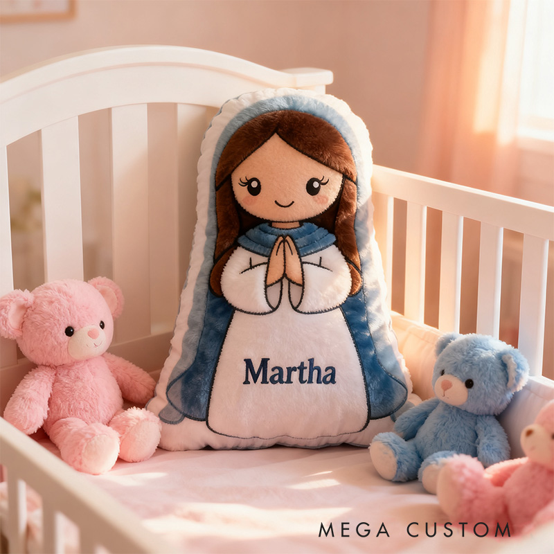 Personalized Cute Virgin Mary Pillow with Custom Name Home Decor Christian Pillow for Kids or Adults Religious Gift Prayer Corner Faith Gift