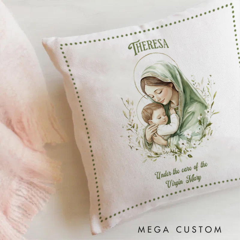 Personalized Virgin Mary Throw Pillow with Name Religious Gift Faith Home Decor Catholic Gift for Women