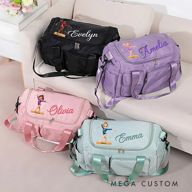 Personalized Gymnastic Girl Waterproof Large Travel Duffle Bag Dance Bag with Shoe Compartment and Shoulder Strap for Dance Lover