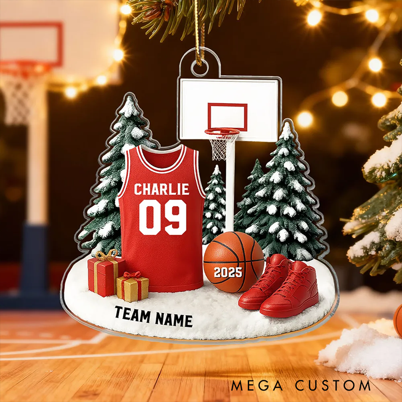 Personalized Basketball Christmas Ornament with Custom Name, Number, and Team Name