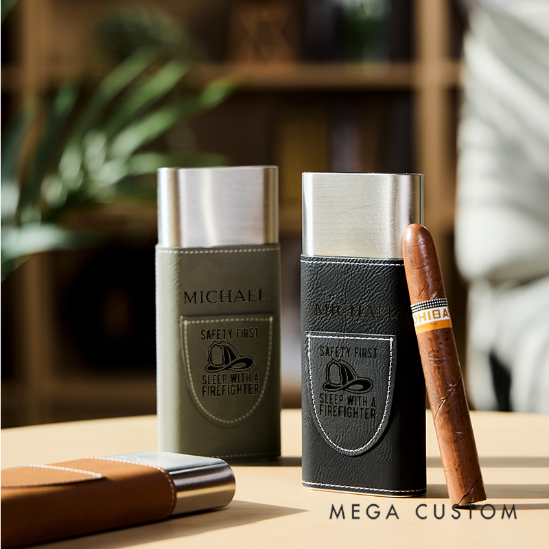 Personalized Cigars Accessories for Men Leather Cigar Holder with Cutter Cigar Travel Case Gift for Dad Luxury Gifts for Husband