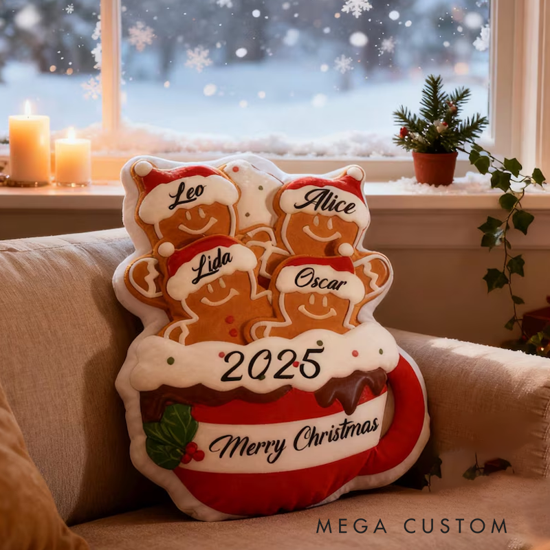 Personalized Gingerbread Family Pillow Custom Name Xmas Cushion Holiday Decor Gift Gingerbread Mug Pillow Merry Christmas 2025