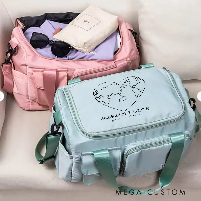 Personalized Coordinates and Message Travel Bag Gift for Travel Enthusiasts 