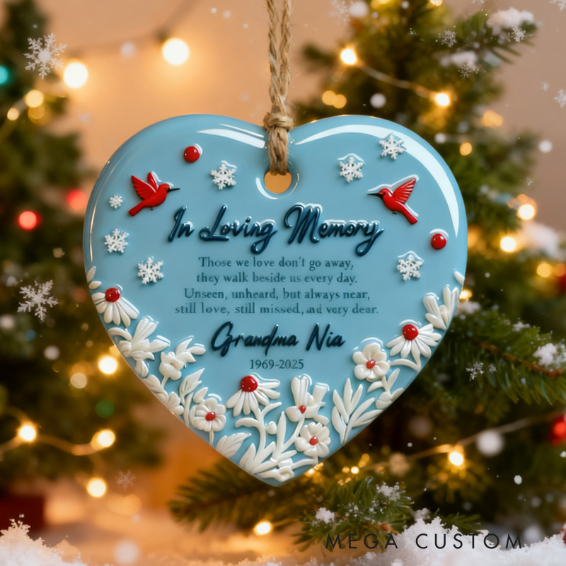 Personalized Ceramic Ornament In Loving Memory 3D-like effect Red Cardinal Memorial Ornament Gift for Family and Memorial Keepsake 