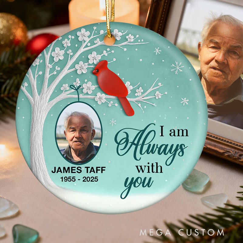 Personalized Ceramic Ornament 3D Sea Glass Effect Blossom Tree Cardinal Christmas Custom Memorial Photo Ornament 