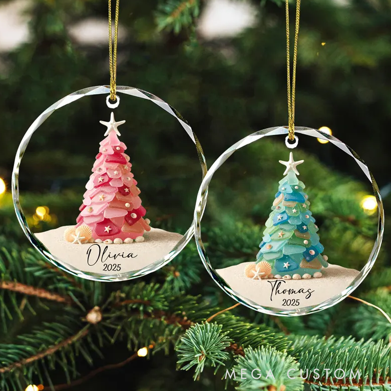 Personalized Seaglass Christmas Tree Ornament Glass Ocean Ornament
