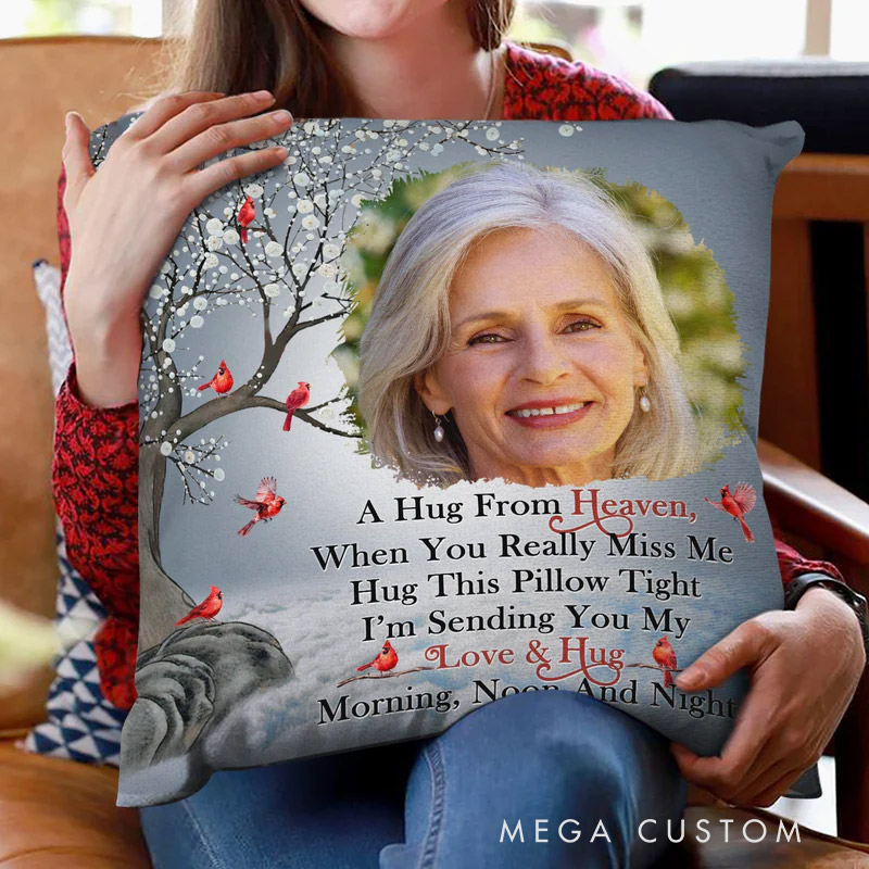 Personalized Memorial Throw Pillow Custom Photo A Hug From Heaven Christmas Gift Sympathy Gift for Family