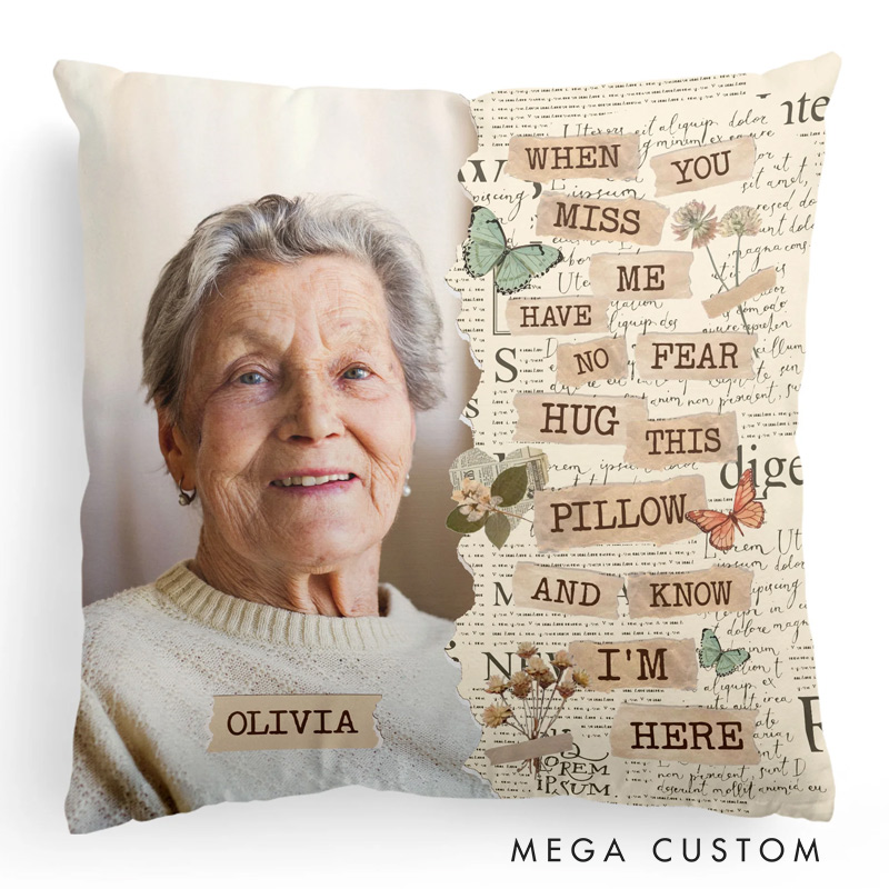 Personalized Memorial Throw Pillow Custom Photo Memorial Hug This Pillow and Know I'm Here Pillow Sympathy Gift for Family