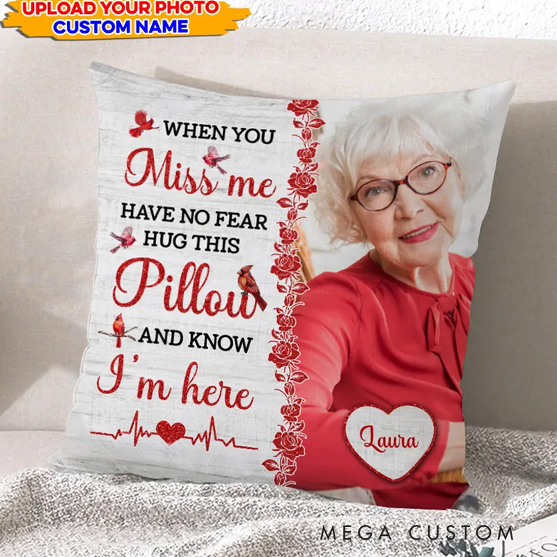 Personalized Memorial Throw Pillow Custom Hug This Pillow When You Miss Me Photo Pillow Remembrance Gift for Loss of Loved One Sympathy Gift