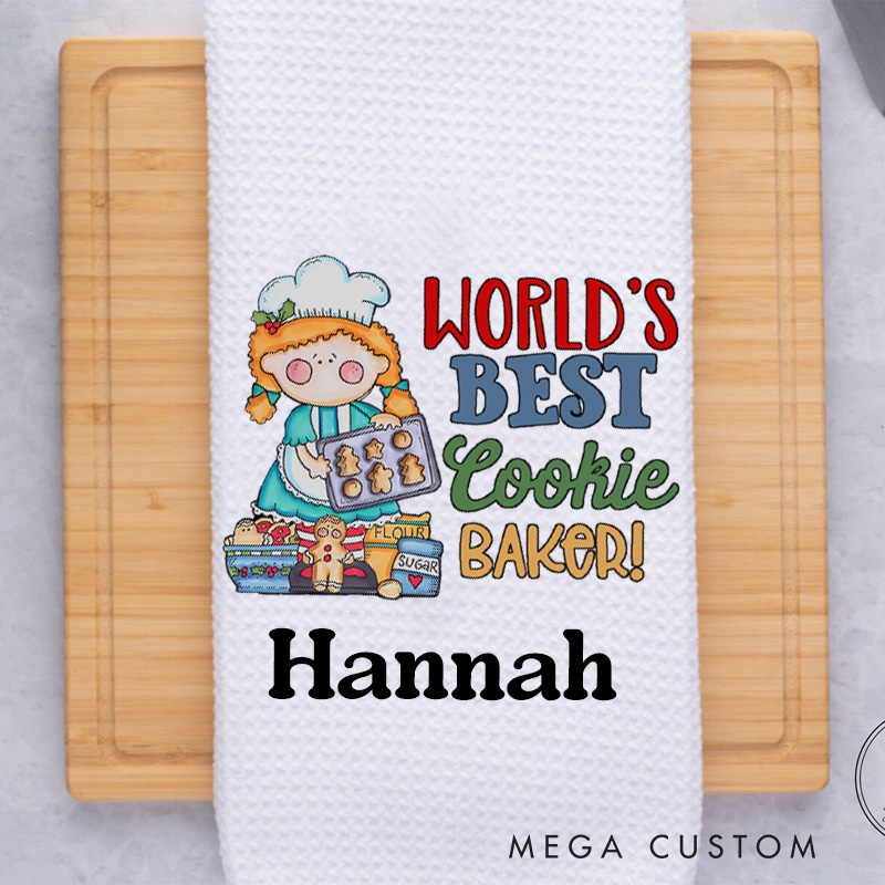 Personalized World's Best Cookie Baker Waffle Kitchen Towel with Name Baking Lover Christmas Gift for Baker Family Friends