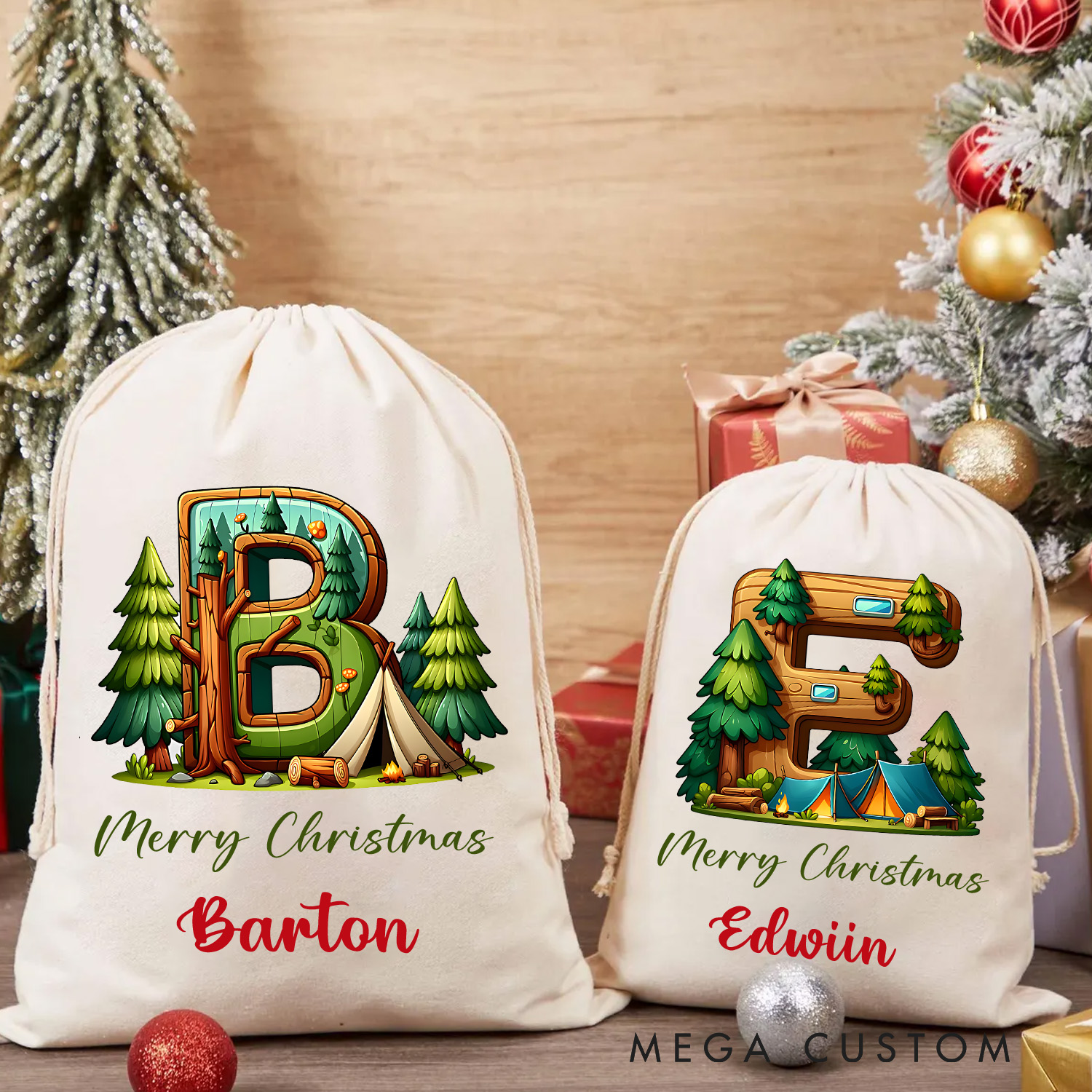 Personalised Merry Christmas Sack Custom Christmas Gift Bag with Nam for Family Kids Christmas Gift for Nature lovers