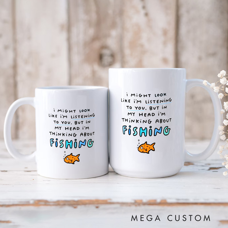 Personalised Funny Fishing Mug Thinking About Fishing Mug Ceramic Coffee Cup Birthday Gift Anniversary Gift Father's Day Gift Fishing Gift Perfect Gift for Fishing Lovers and Enthusiasts