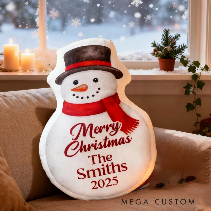 Personalized Christmas Pillow Custom Snowman Doll Family Name Holiday Gift Family Custom Christmas Decor Custom Photo Pillow Holiday Decor