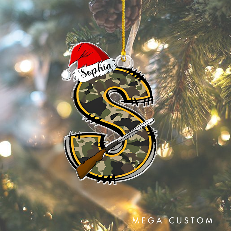 Personalized Hunting Doodle Alphabet Letters Christmas Ornament Hunting Lover Gift Christmas Tree Christmas Gift for Kid