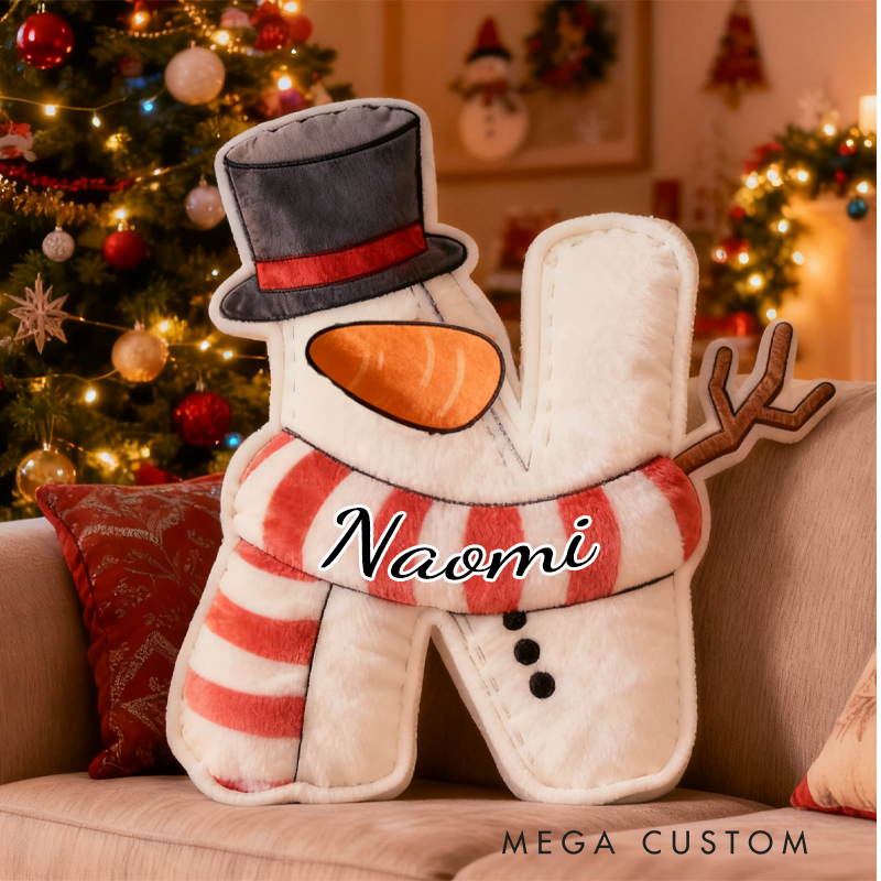 Personalized Cute Cartoon Santa Hat Snowman Initial Pillow Christmas Gift for Kids