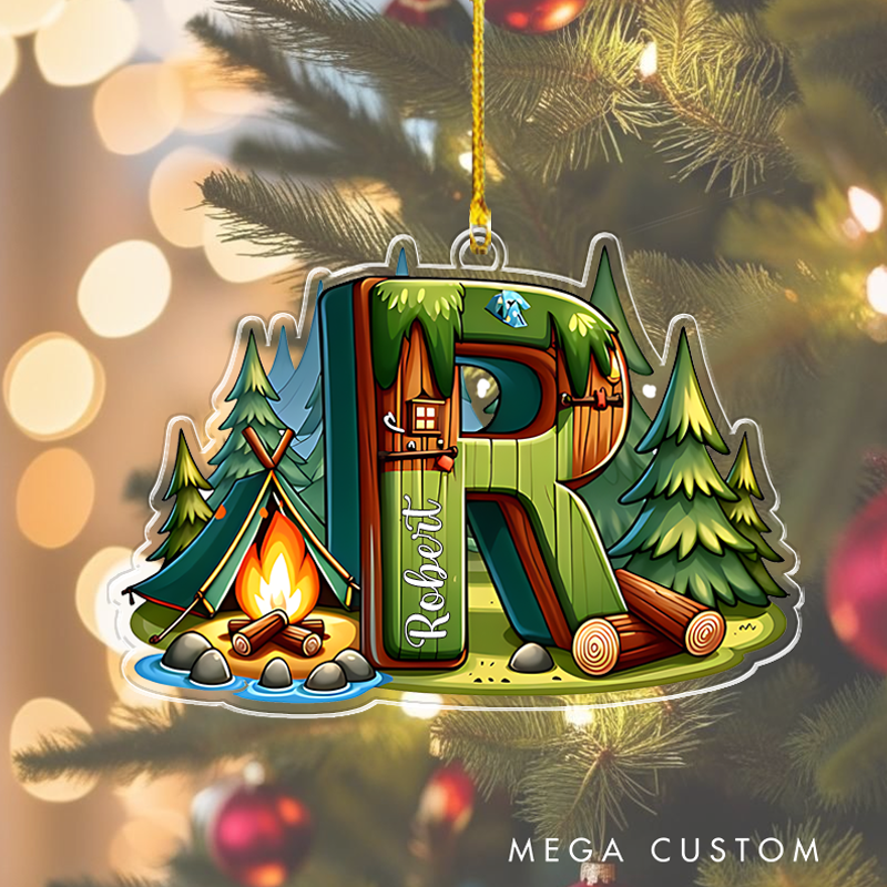Personalized Camp Forest Outdoor Name Letters Christmas Ornament Camping Lover Gift Christmas Tree Christmas Gift for Kid