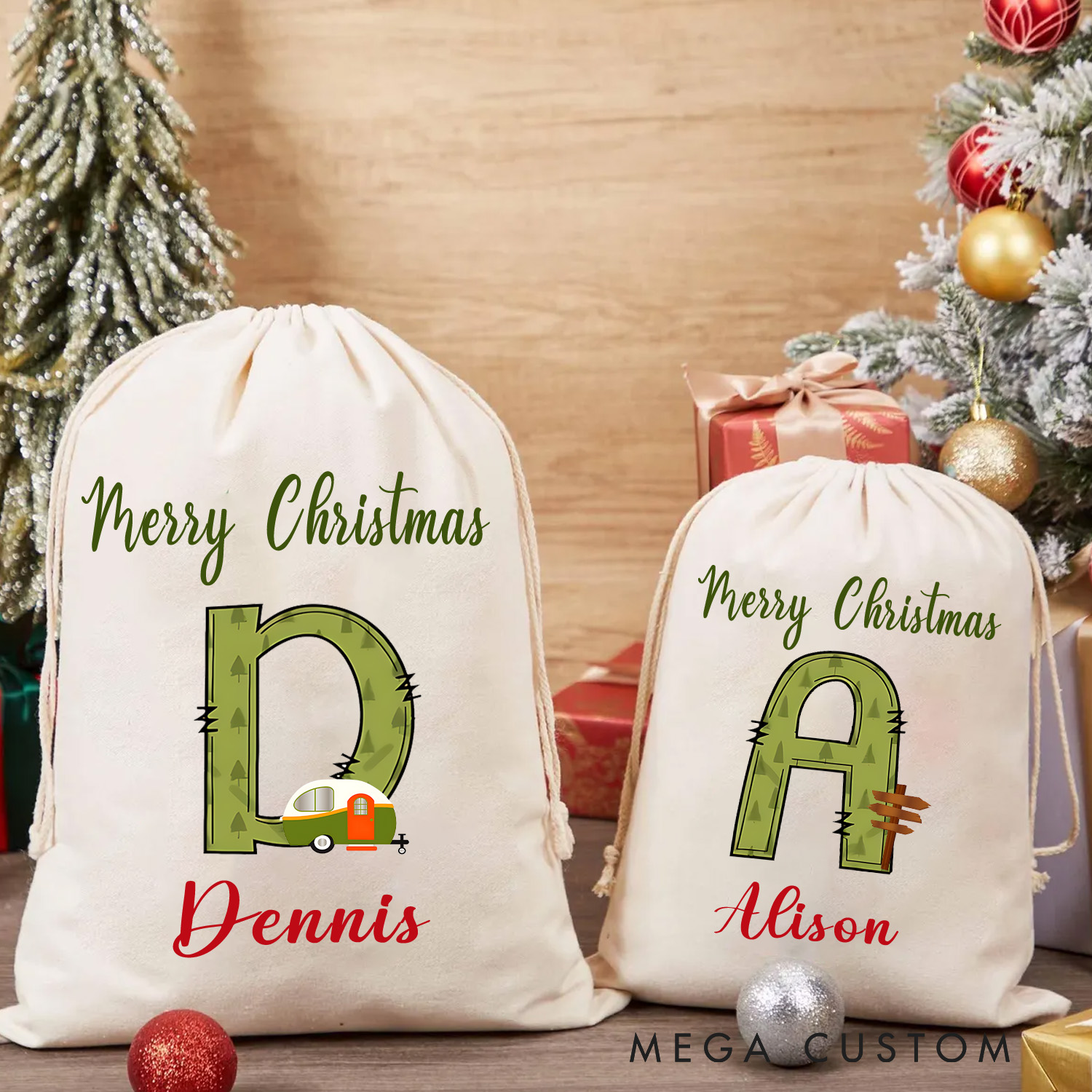 Personalised Camping Christmas Sack Custom Christmas Gift Bag with Nam for Kids Christmas Gift for Outdoor Adventure Lovers