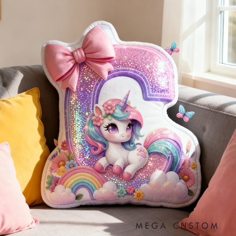 Personalized Cute Unicorn Initial Pillow Christmas Gift for Kids