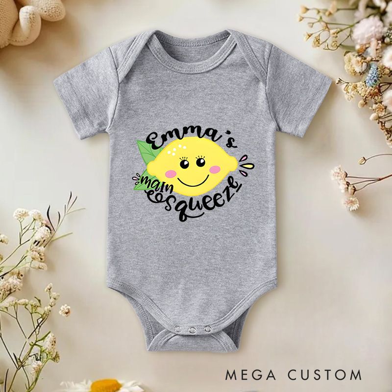 Personalized Funny Lemon Who's main Squeeze Baby Onesie Newborn Gift