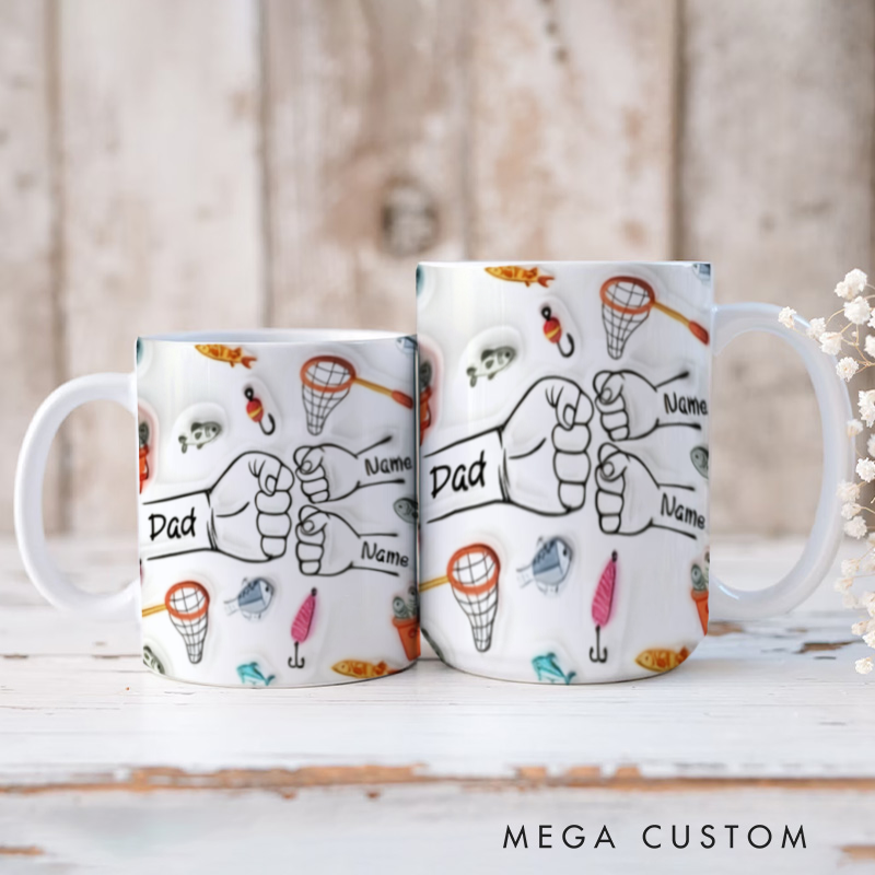 Personalized Fishing Mug Dad and Kids Names Mug Fishing Coffee Mug Perfect Gift for Fishing Families