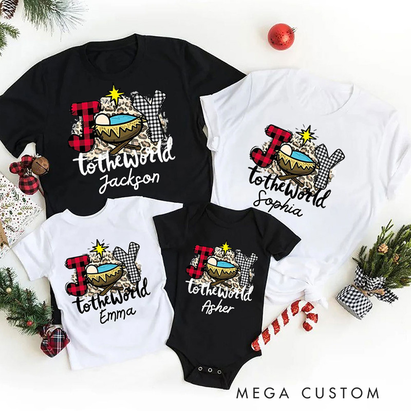 Personalized Joy To The World Cotton T-Shirts with Name Christian Gift Christmas Gift for Family