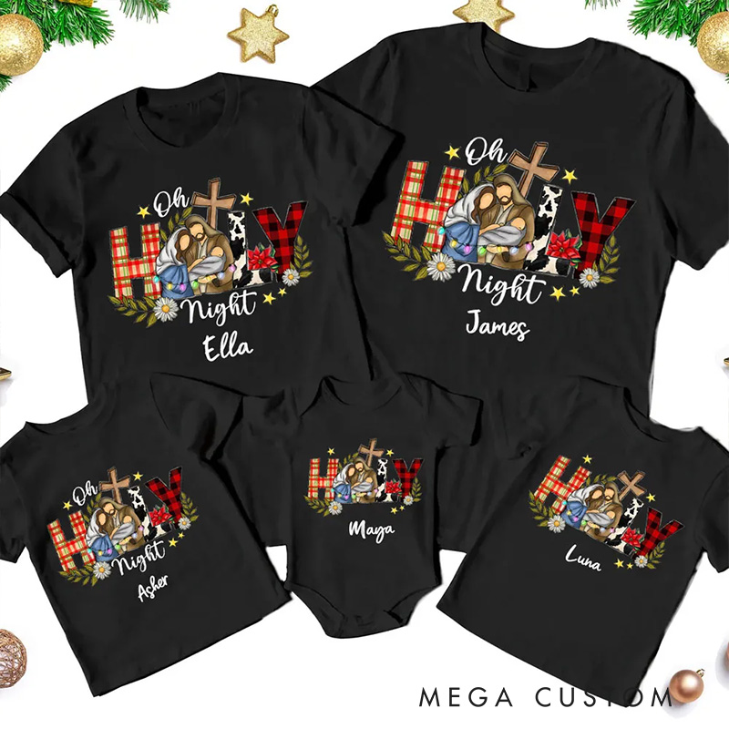 Personalized Oh Holy Night Cotton T-Shirts with Name Christian Gift Christmas Gift for Family