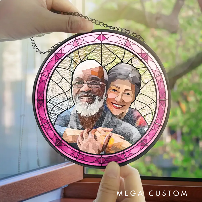Personalized Starry Night Custom Photo Portrait Couple Family Window Hanging with Name Suncatcher for Art Lover Gift